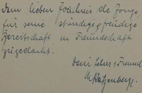 Dedication by Joachim de Jonge's teacher Moses Katzenberg