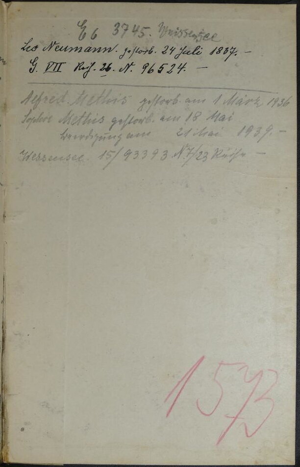 Notizen zu weiteren verstorbenen Verwandten, unter anderem zu Leas Ehemann Leo (fälschlicherweise 1837 anstatt 1937)
