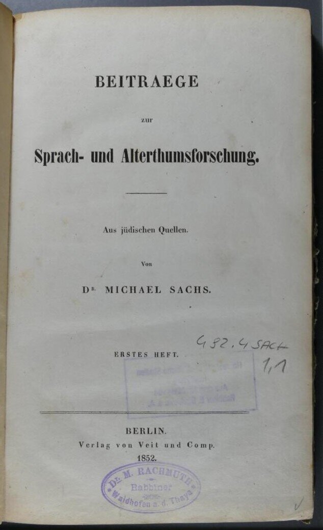 Michael Sachs: Betraege zur Sprach- und Altertumsforschung
