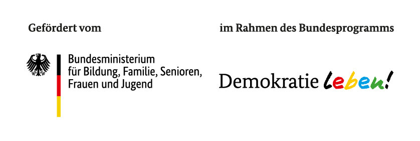 BMBFSFJ_Förderzusatz_Logo.jpg Logo des Bundesministerium für Bildung, Familie, Senioren, Frauen und Jugend gemeinsam mit dem Förderlogo "Demokratie leben"