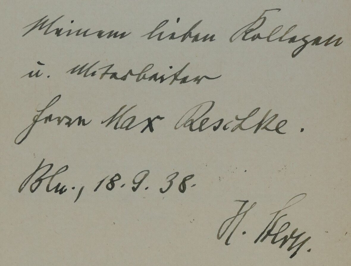 Dr. Heinemann Stern's dedication to Max Reschke