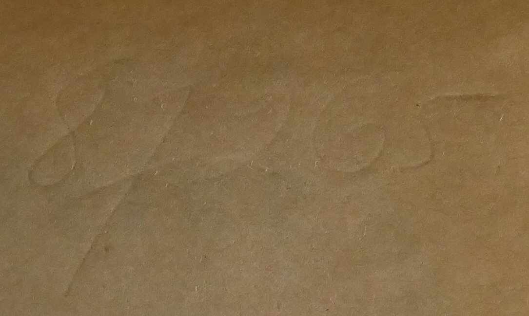 Eine getilgte Zugangsnummer, der ehemaligen Jüdischen Schülerbibliothek Pilsen.