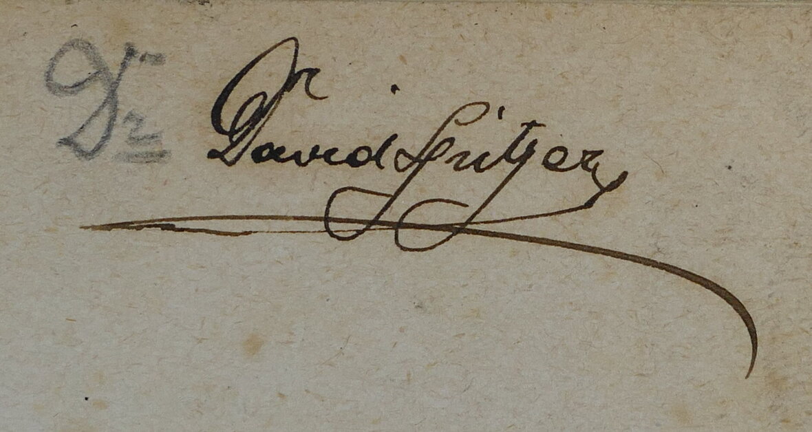 Besitzvermerk bzw. Signatur von Dr. David Spitzer in einem Sammelband.